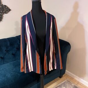 Bar 111 Elegant Striped Women's Lightweight Blazer - Navy, Orange, and White